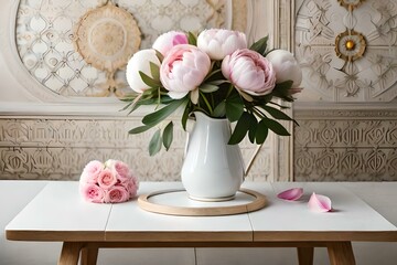 pink tulips in vase generated by AI tool