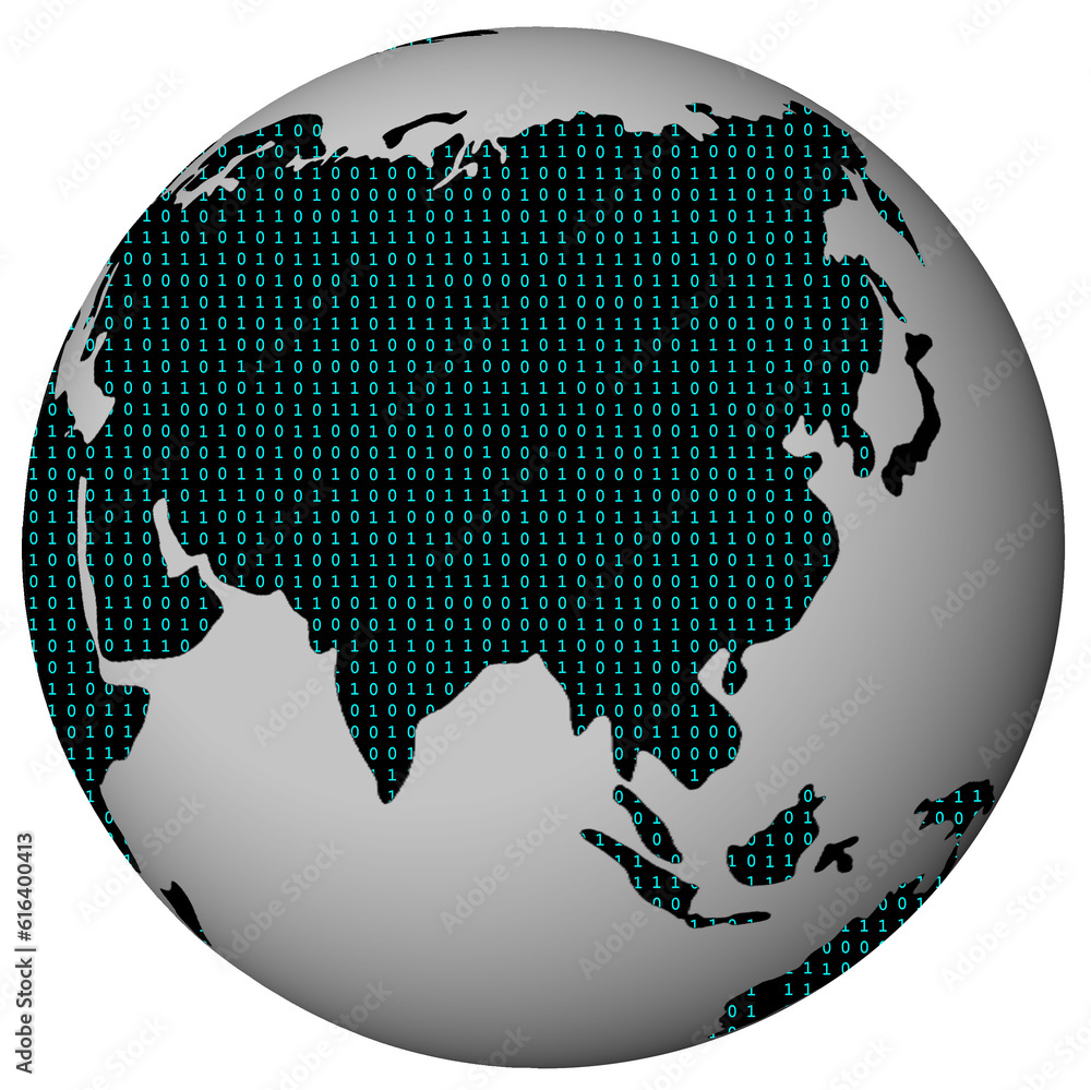 Poster globe earth with bit binnary texture transparent background