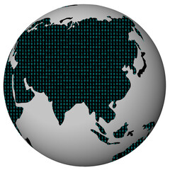 globe earth with bit binnary texture  transparent background