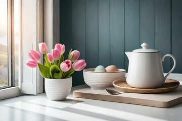 Fototapeta na wymiar tulips in a vase generated by AI tool
