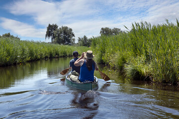 Canoe. Canoeing at Belt Schutsloot. Near Giethoorn. National park de Wieden and Weerribben. Kayak. Netherlands.