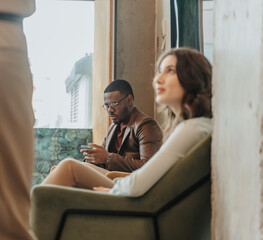 Fototapeta premium Black businessman checking his phone