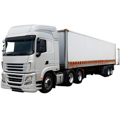 Realistic white cargo truck on a transparent background (PNG). Generative AI.