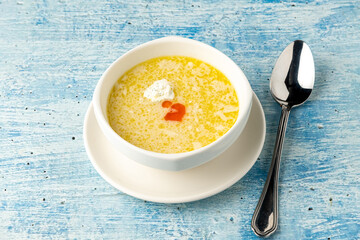 Seasoned fish soup on a white porcelain plate