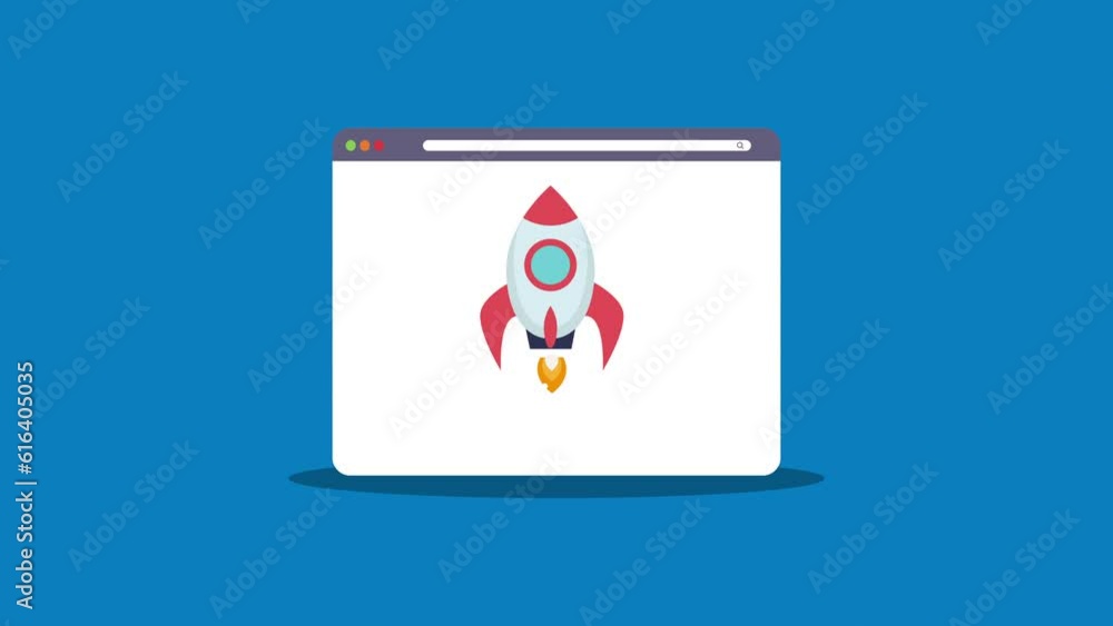 Poster rocket start up and web browser window animation.