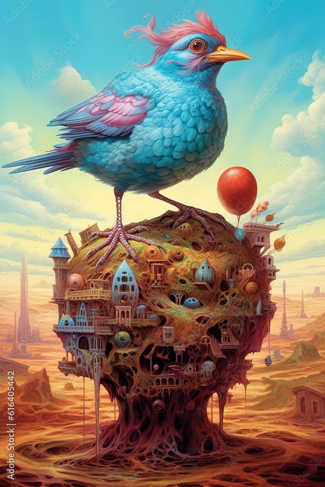 Poster a bird of the same name perched on top of a tree stump