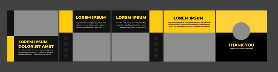 set of creative carousel or microblog templates for social media posts. social media template with black and yellow theme