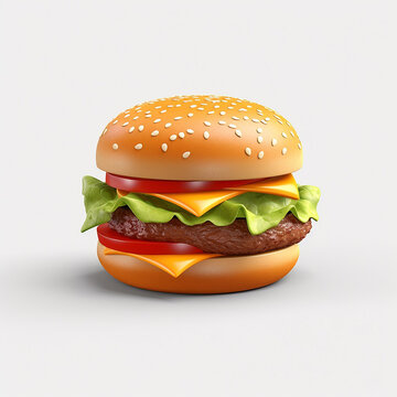 Cute and Minimalistic 3D Hamburger Logo with Small-Scale Painting Style