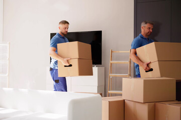 Fototapeta premium Movers Delivering Packaging Boxes