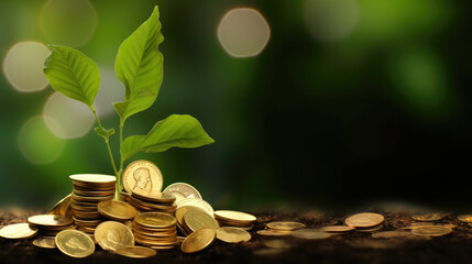 ESG concept of environmental, social, and governance.ESG small tree on stack coins idea for esg investment sustainable organizational development.  - obrazy, fototapety, plakaty