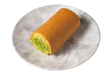 Roll Cake with Banana isolated on white background. patisserie desserts