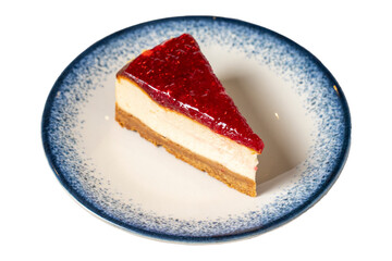 Cheesecake isolated on white background. New York cake. American food culture. Bakery desserts