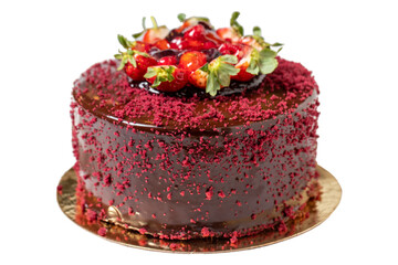 Fruit cake. Celebration or birthday cake isolated on white background. close up