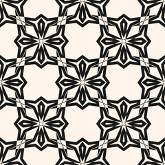 Vector abstract ornamental seamless pattern. Elegant monochrome texture in gothic style. Black and white floral background with flower shapes, crosses, repeat tiles. Design for decoration, furniture