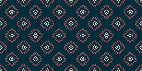 Vector ornamental seamless pattern. Elegant geometric ornament texture with small flower silhouettes, crosses, grid. Abstract floral background. Ethnic folk motif. Repeat design for decor, texile