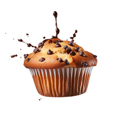 Delicious chocolate muffin on transparent background  - obrazy, fototapety, plakaty