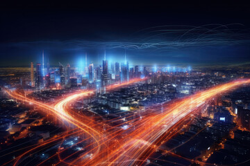 Fototapeta na wymiar Digital city showing big data connection technology concept 