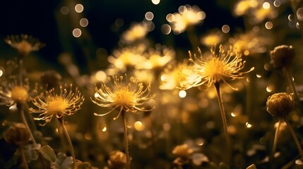 Light yellow gesang flowers with starlight twinkles brightly background. Created with Generative AI Technology