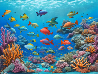 Obraz na płótnie Canvas An underwater scene with a large colorful coral reef by ai generated.