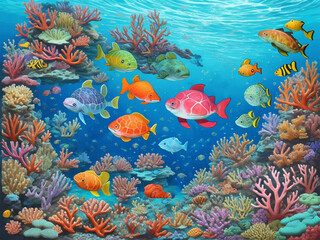 Fototapeta na wymiar An underwater scene with a large colorful coral reef by ai generated.