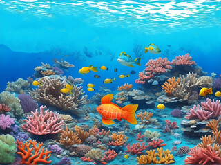 Naklejka na ściany i meble An underwater scene with a large colorful coral reef by ai generated.