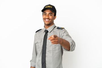 African American safeguard over isolated white background points finger at you with a confident...