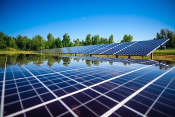 New energy solar photovoltaic panels under morning sun Generative AI