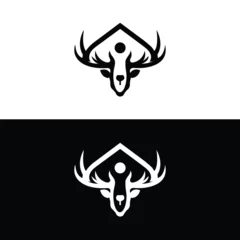 Gartenposter Black silhouettes of different deer horns, vector,vintage deer head logo illustration,deer head antler logo set template © Farhad