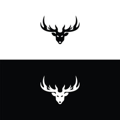 Black silhouettes of different deer horns, vector,vintage deer head logo illustration,deer head antler logo set template