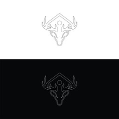 Black silhouettes of different deer horns, vector,vintage deer head logo illustration,deer head antler logo set template