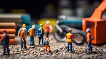 Miniature worker cooperation team work search on solution blue collar generative ai