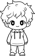 Obraz premium Boy vector illustration. Black and white outline Boy coloring book or page for children