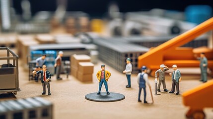 Miniature worker cooperation team work search on solution blue collar generative ai