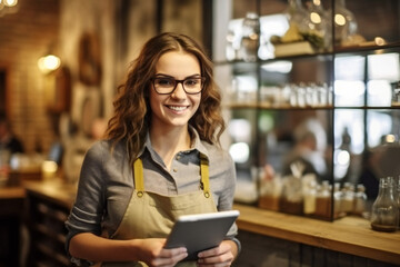 Waitress in a restaurant holding tablet