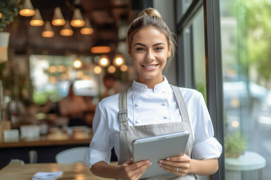 Portrait Of Waitress standing for Restaurant