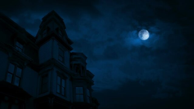 Lightning Strikes Over Old House Late At Night