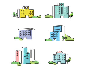 フラットな線画イメージ建物イラストカラフル