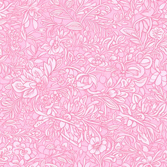 Floral pattern. Seamless pattern with decorative flowers and plants. AI generated