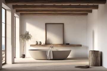 Fototapeta na wymiar mediterranean bathroom, modern design, generative ai
