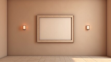 Fototapeta na wymiar simple minimalist frame on wall, beige colour tone copy space generative ai