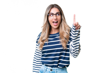 Young Uruguayan woman over isolated background thinking an idea pointing the finger up