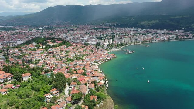 Ohrid in Macedonia from above with Drone