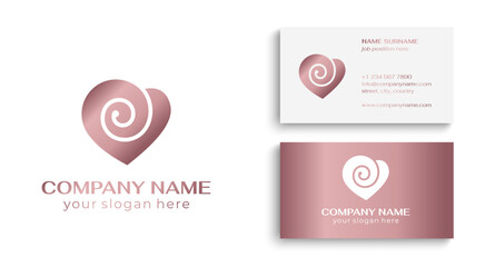 Fototapeta premium Heart and spiral logo. Flower in the shape of a heart. Roll of fabric or paper. Elegant flowing lines. Template for creating a unique luxury design
