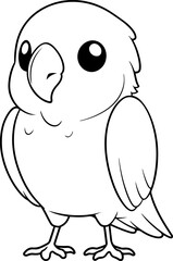 Parrot vector illustration. Black and white outline Parrot coloring book or page for children