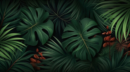 Naklejka na ściany i meble Red Tropical leaves abstract green leaves