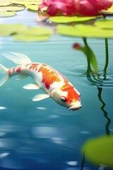 serene koi fish gliding gracefully in a tranquil pond. soft, soothing colors and delicate brushstrokes to capture the peacefulness and beauty of these elegant creatures