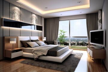 Interior of modern stylish bedroom, AI generated