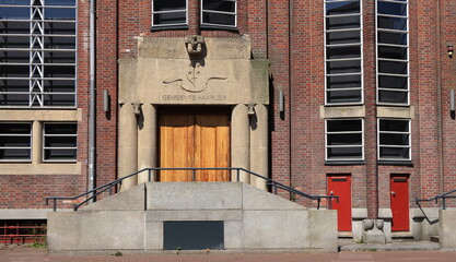 Haarlem Gedempte Oude Gracht Street School of Amsterdam Architecture Building Facade Detail with Entrances, Netherlands