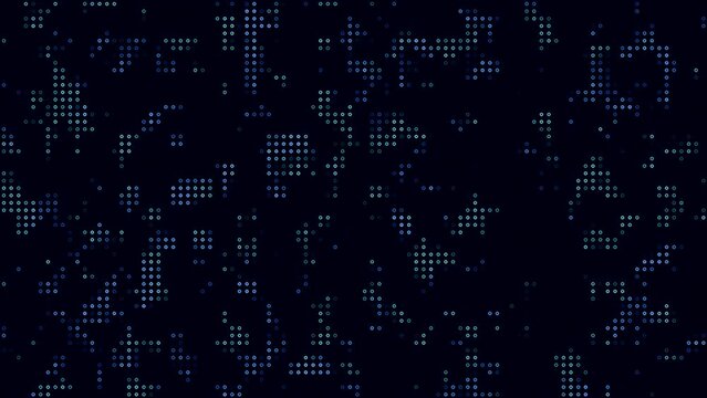 Animated digital dotted on the  technology dark blue background glowing random dots data, hi-tec virtual space. Looping animation motion graphics design.Idea for wallpaper,screensaver,animation etc.,