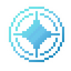 Blue Blinking Star Mark with White Outline, Isolated Pixel Art